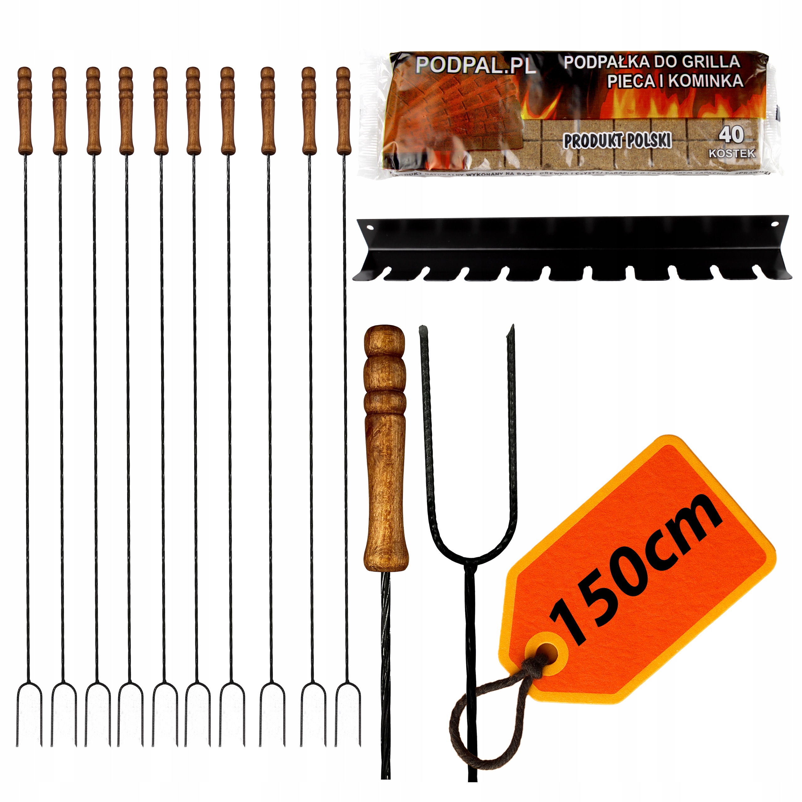 Ohniště grilovací vidlice 150 cm 10 ks Set Držák Podpalovač