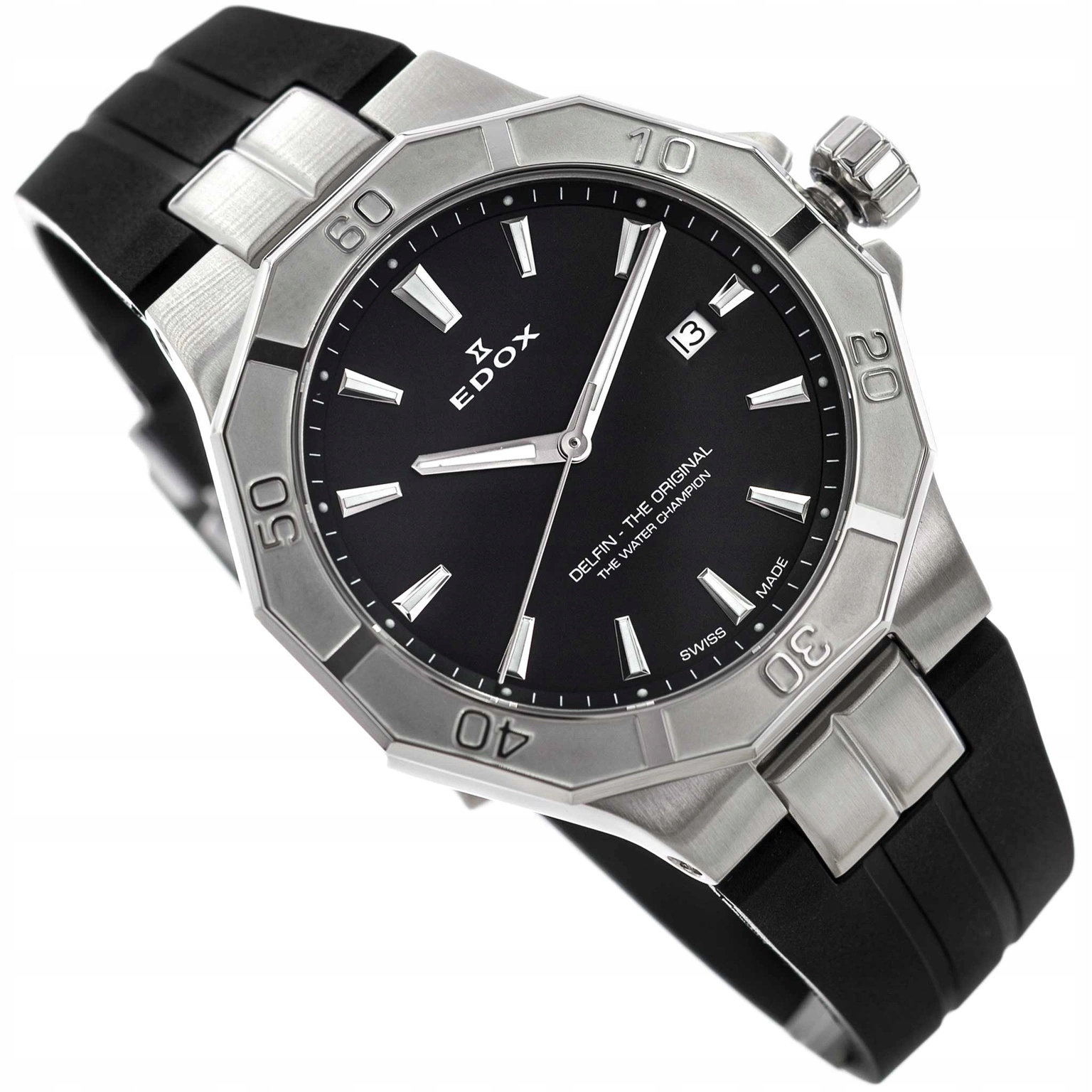 Pánské Hodinky Edox 53021 3CA Nin Delfin The Original Date, Černé Na Řemínku