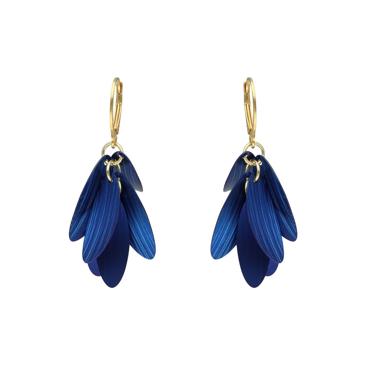 Náušnice s okvětními lístky tmavě modrého titanu stříbro, pozlacené
