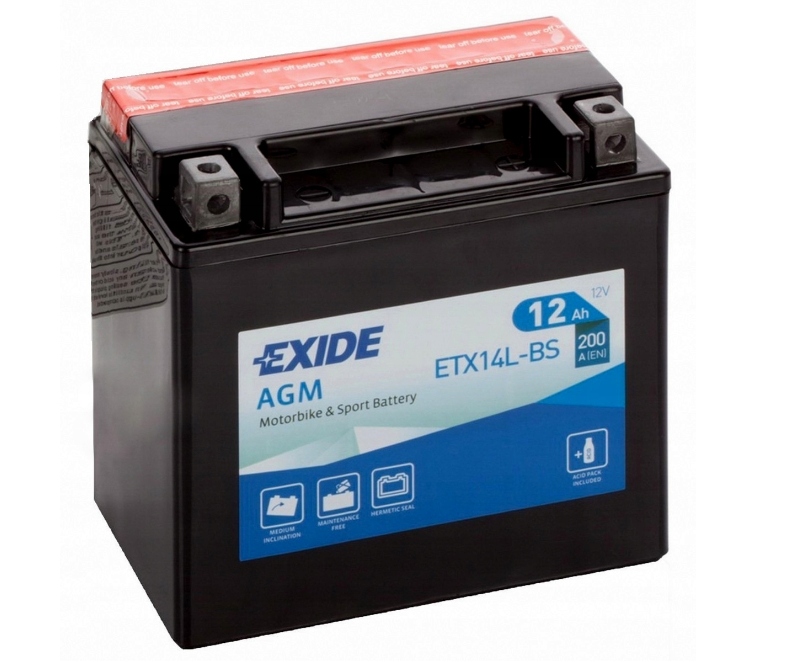 Akumulator Motocyklowy Exide YTX14L-BS ETX14L-BS12V 12Ah 200A Nowy Model