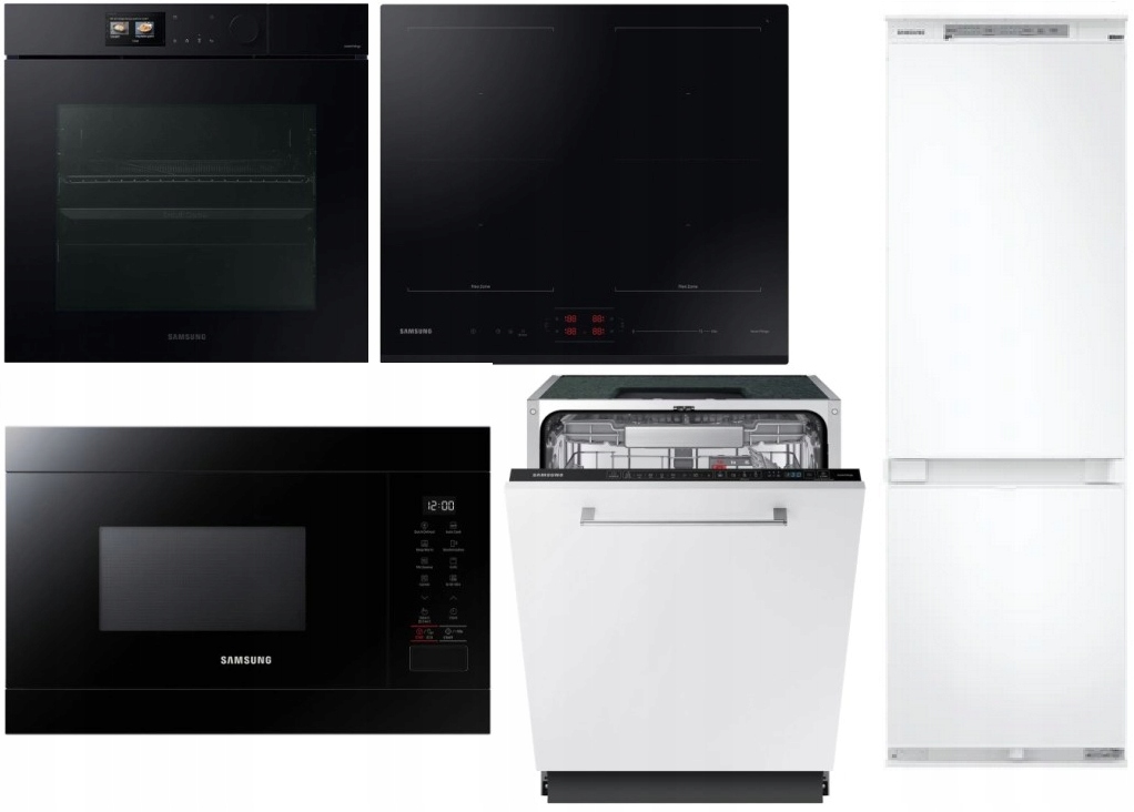 Zestaw Samsung do zabudowy Piekarnik + Płyta + Mikrofala + Lodówka + Zmywar