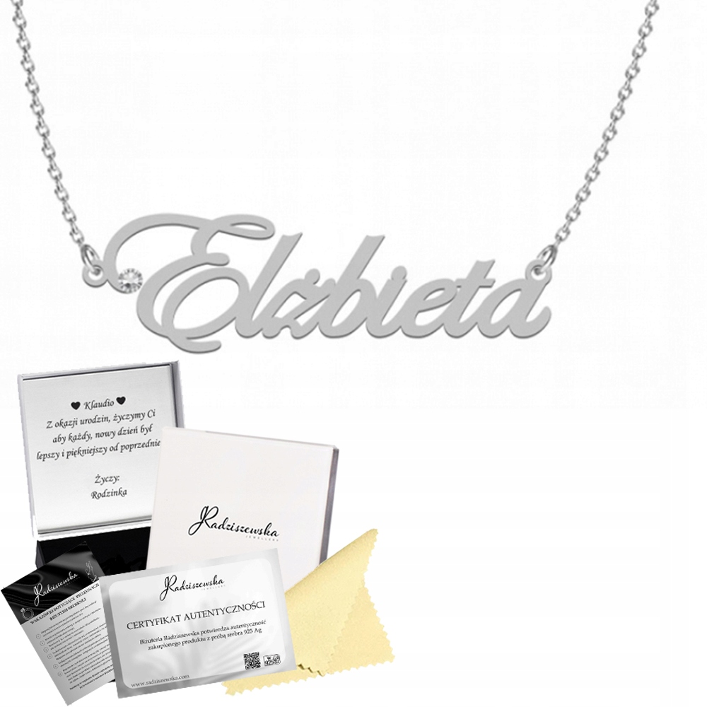 Stříbrný náhrdelník s jménem Alžběta 925 Řetízek Přání Bonus