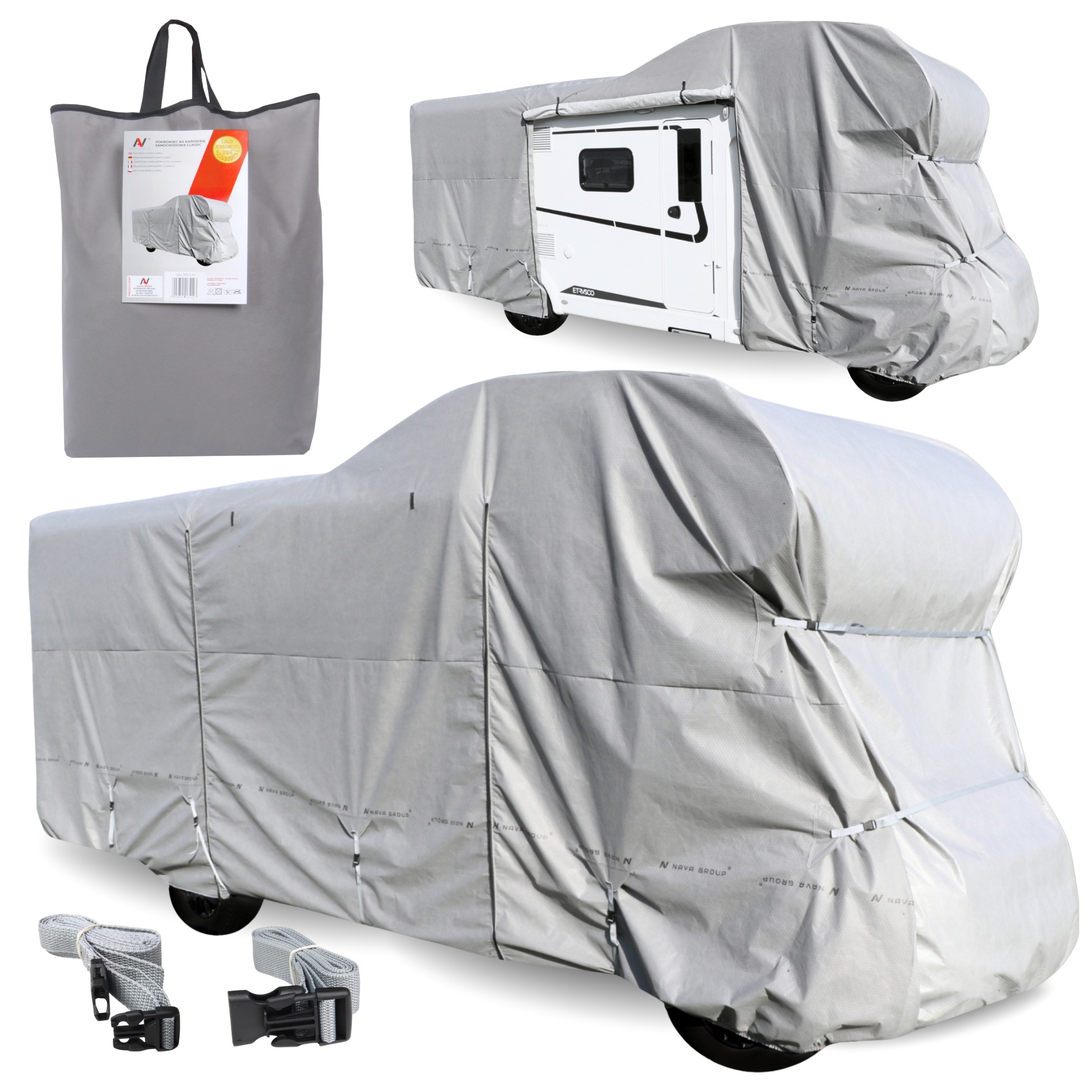 Obal na karavan Alková 730-760 cm Plachta Kryt Voděodolný 6x Pás