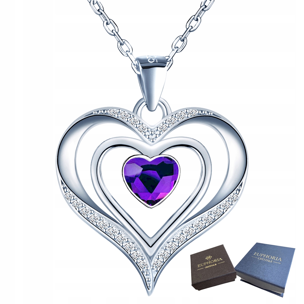 Stříbrný náhrdelník 925 Srdce s zirkony Křišťál jako Dárek pro manželku