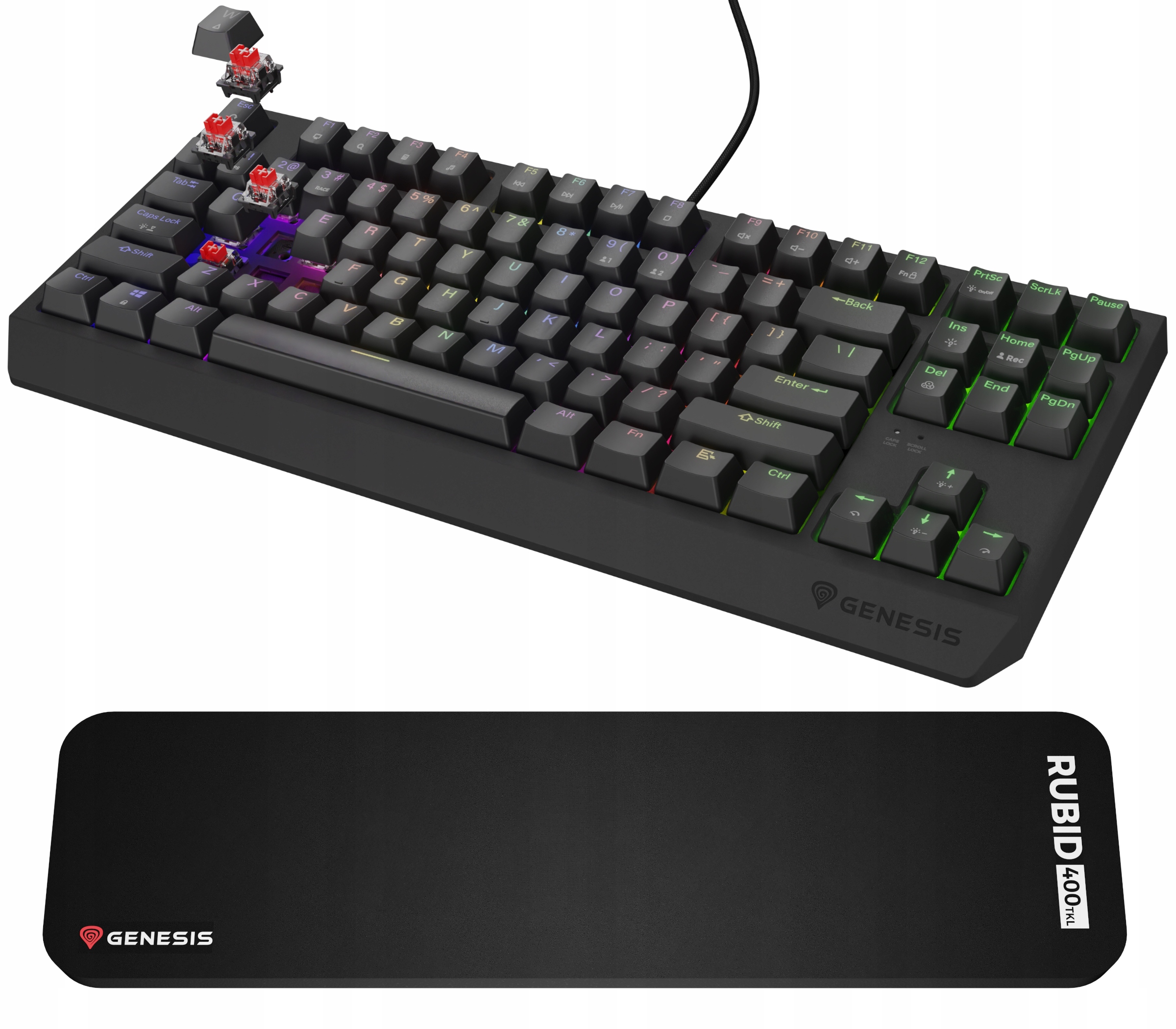 Klawiatura Genesis Thor 230 Tkl Rgb Hot Swap Red Podkładka na Nadgarstki