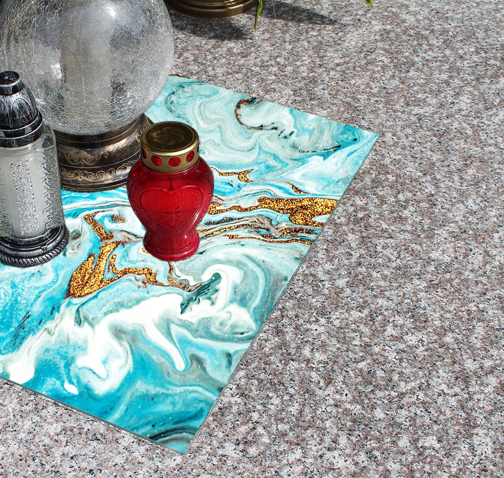 Podstawka na CMENTARZ pod ZNICZE Szkło Hartowane POMNIK 65x60cm MARMUR Szerokość produktu 65 cm