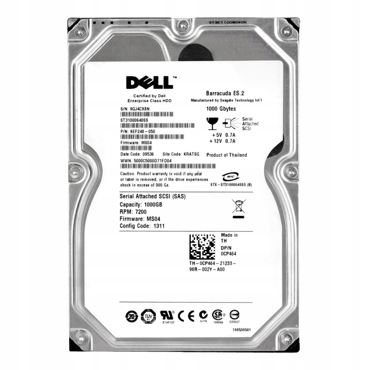 Dell 0CP464 1TB 7.2K 16MB Sas 3.5'' ST31000640SS