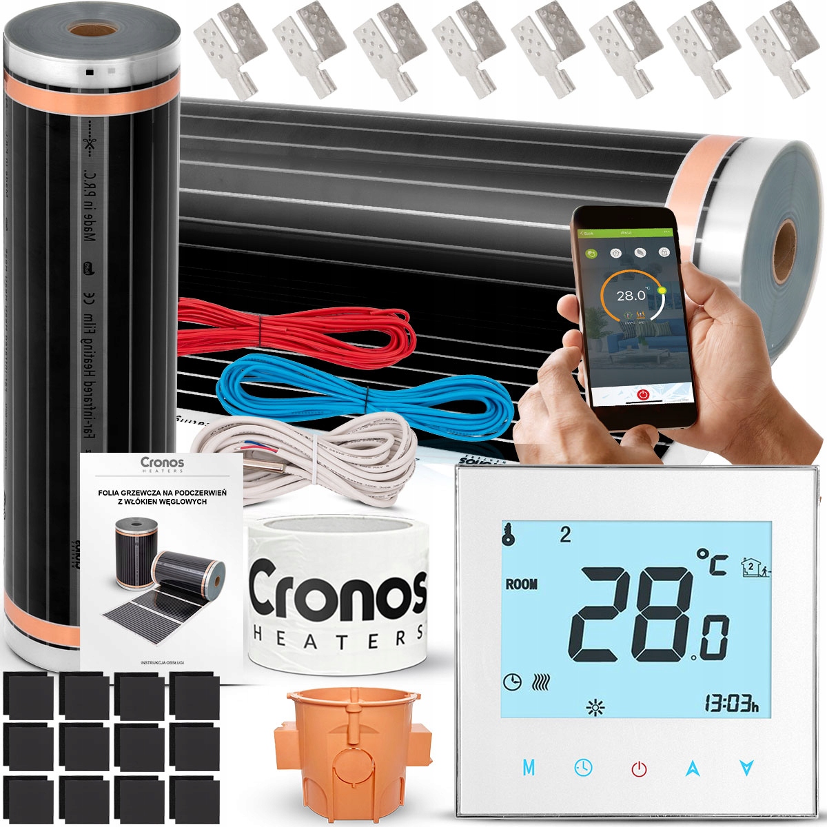 CRONOS FOLIA GRZEWCZA MATA NA PODCZERWIEŃ Z TERMOSTATEM WiFi 140W/m2 13m2