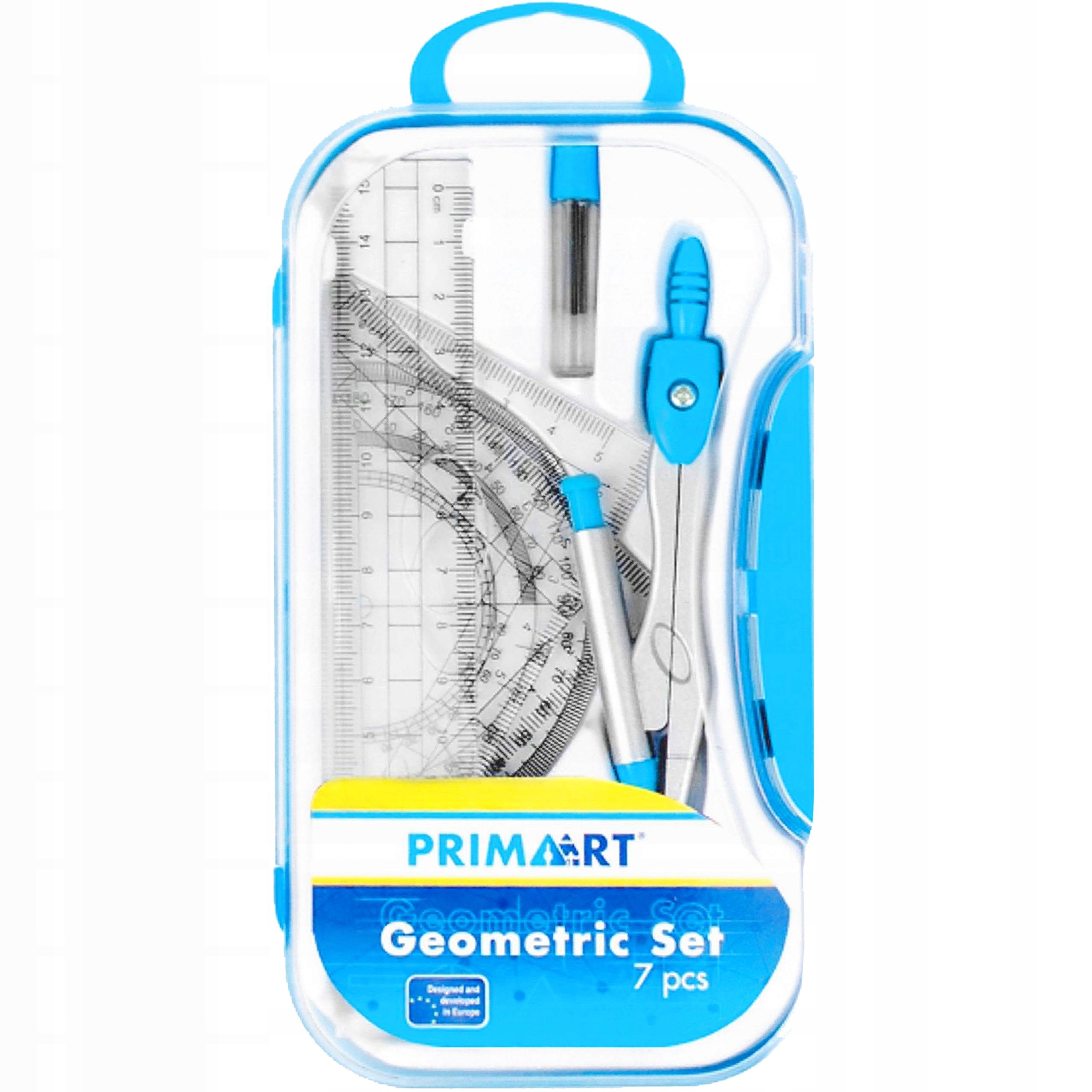 GEOMETRYCZNY ZESTAW SZKOLNY 7 ELEMENTÓW CYRKIEL LINIJKA KĄTOMIERZ 2 EKIERKI Kod producenta 5903246435597