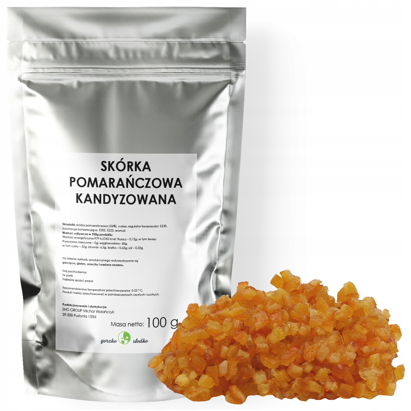 SKÓRKA POMARAŃCZOWA kandyzowana kostka włoska 100g Waga 100 g