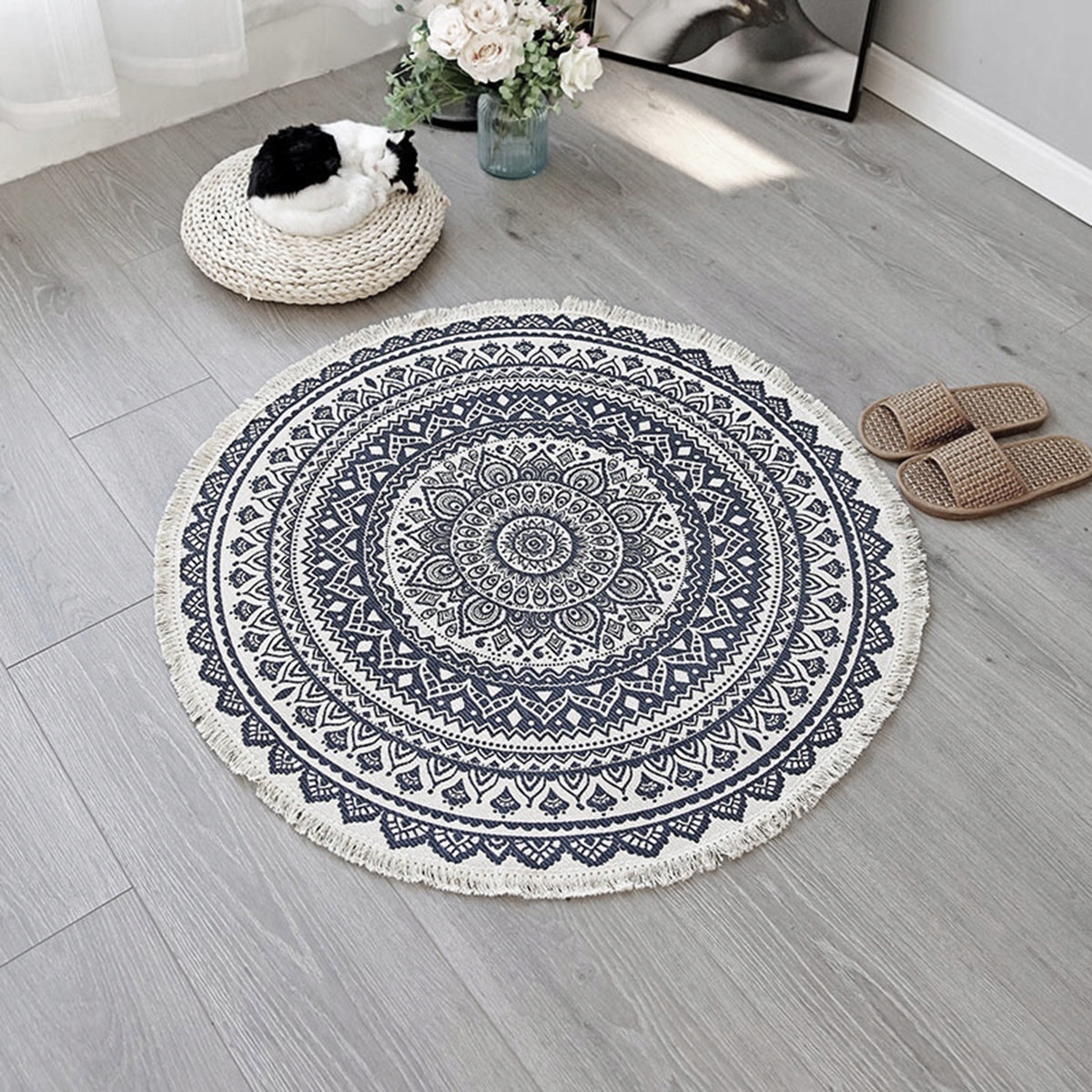 DYWAN DYWANIK BOHO SALON OKRĄGŁY DEKORACYJNY SALON Z FRĘDZLAMI 90CM AG491F EAN (GTIN) 5907621825980