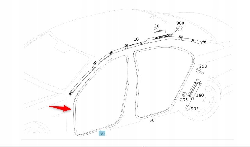 Těsnění Dveří Třída W222 Přední Mercedes Oe A2226970151 9B00