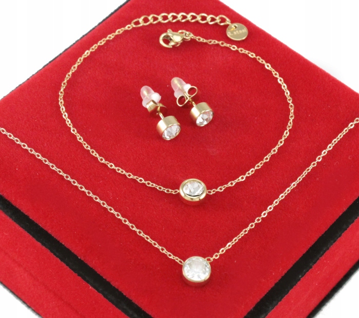 

Komplet Złoty Zirconia 3 cz Stal Chirurgiczna