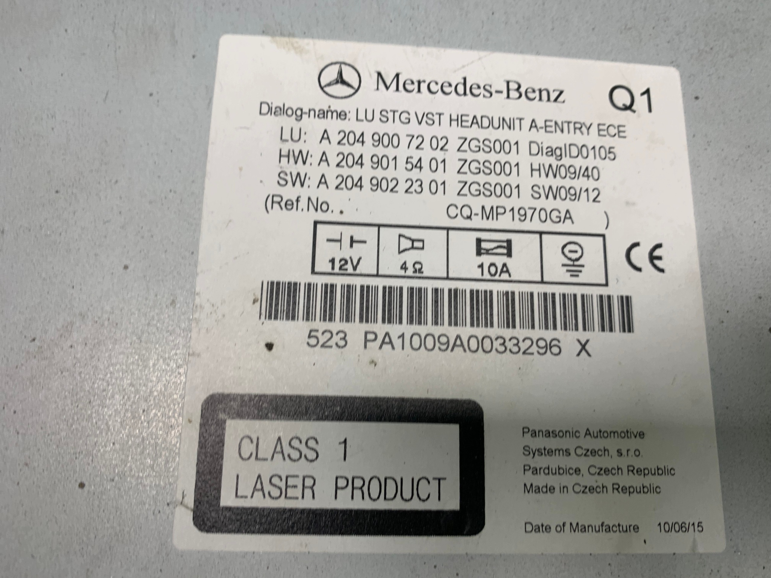 Radio samochodowe Mercedes-Benz C-KLASA W204 2010 A2049007202
