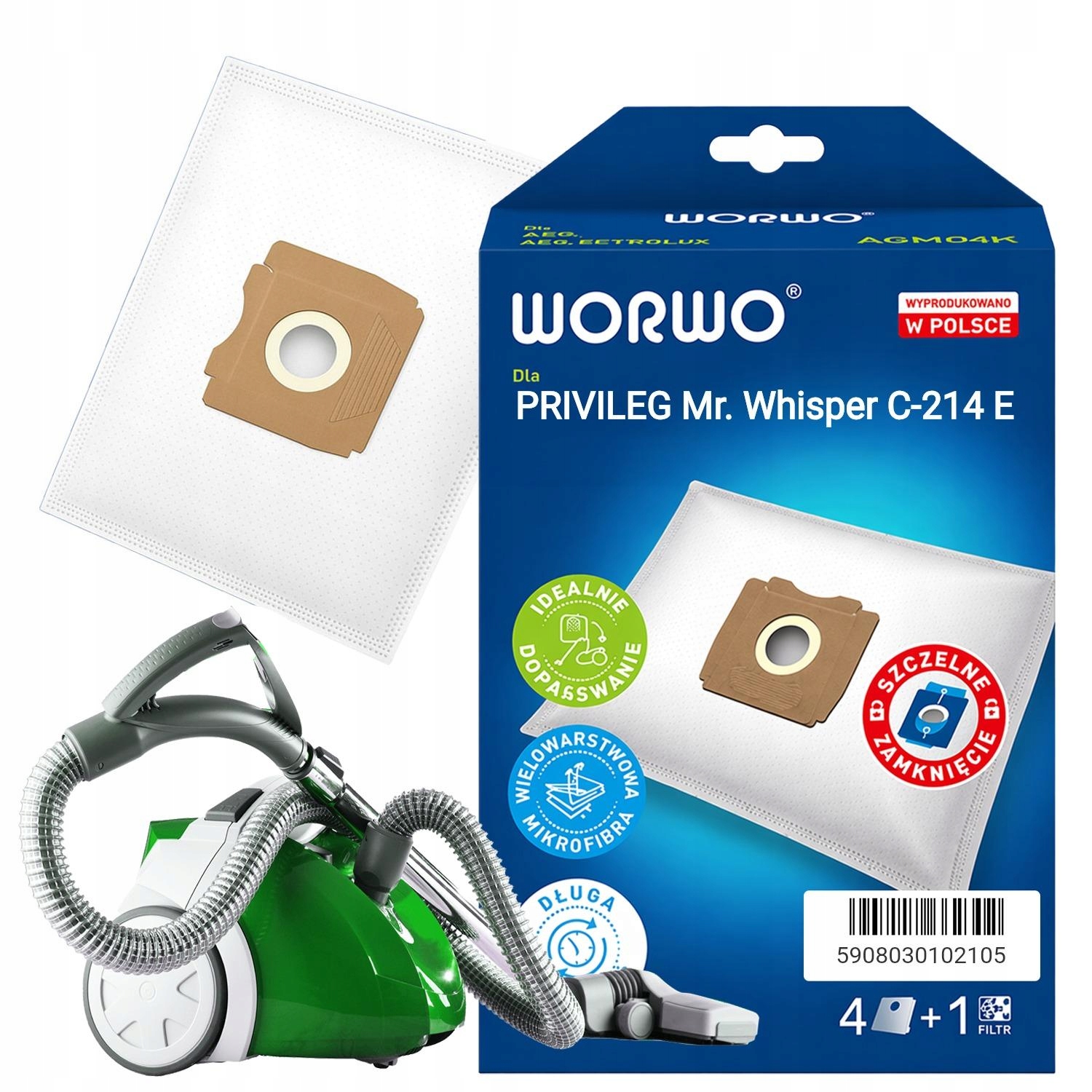 Worki Do Odkurzacza Privileg Mr. Whisper C-214 E AGMB01, 4 Sztuki, Filtr