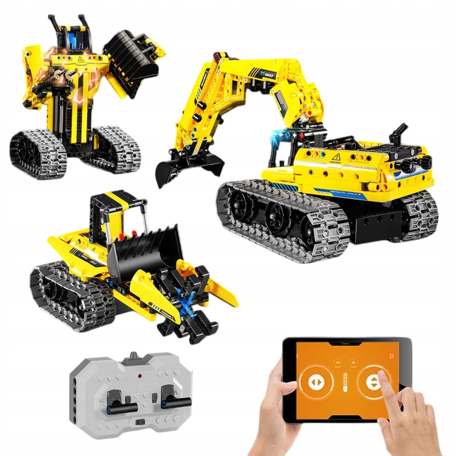 Zabawka Konstrukcyjna 3W1 Zdalnie Sterowana 430 Klocków Koparka Robot Żółty