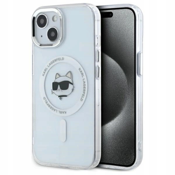 Pouzdro Karl Lagerfeld IML Metal Choupette Head MagSafe pro iPhone 15 bílé