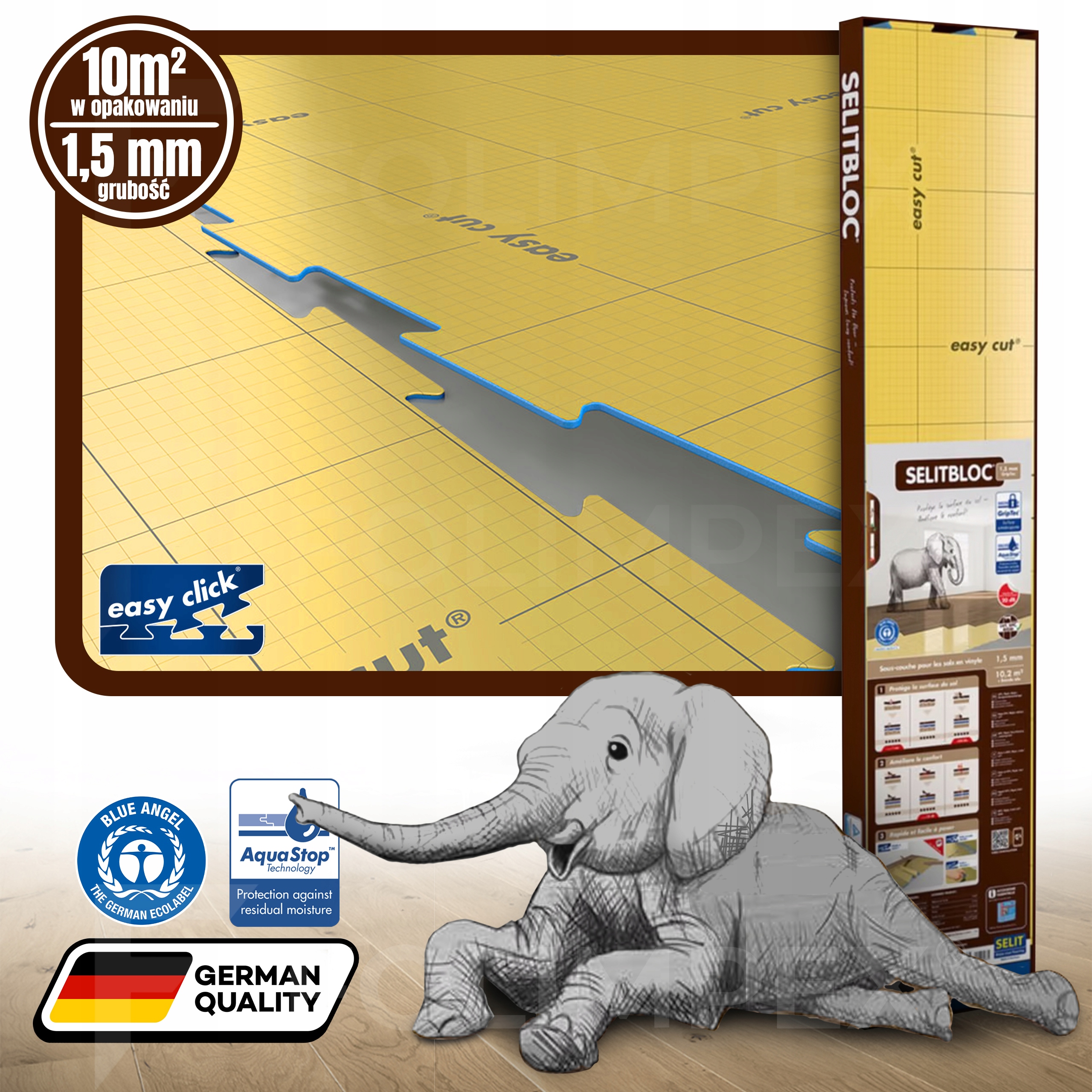 PODKŁAD SELITBLOC 1,5mm 10,2m2 GripTec VINYL LVT SPC TAŚMA ALUMNIOWA GRATIS