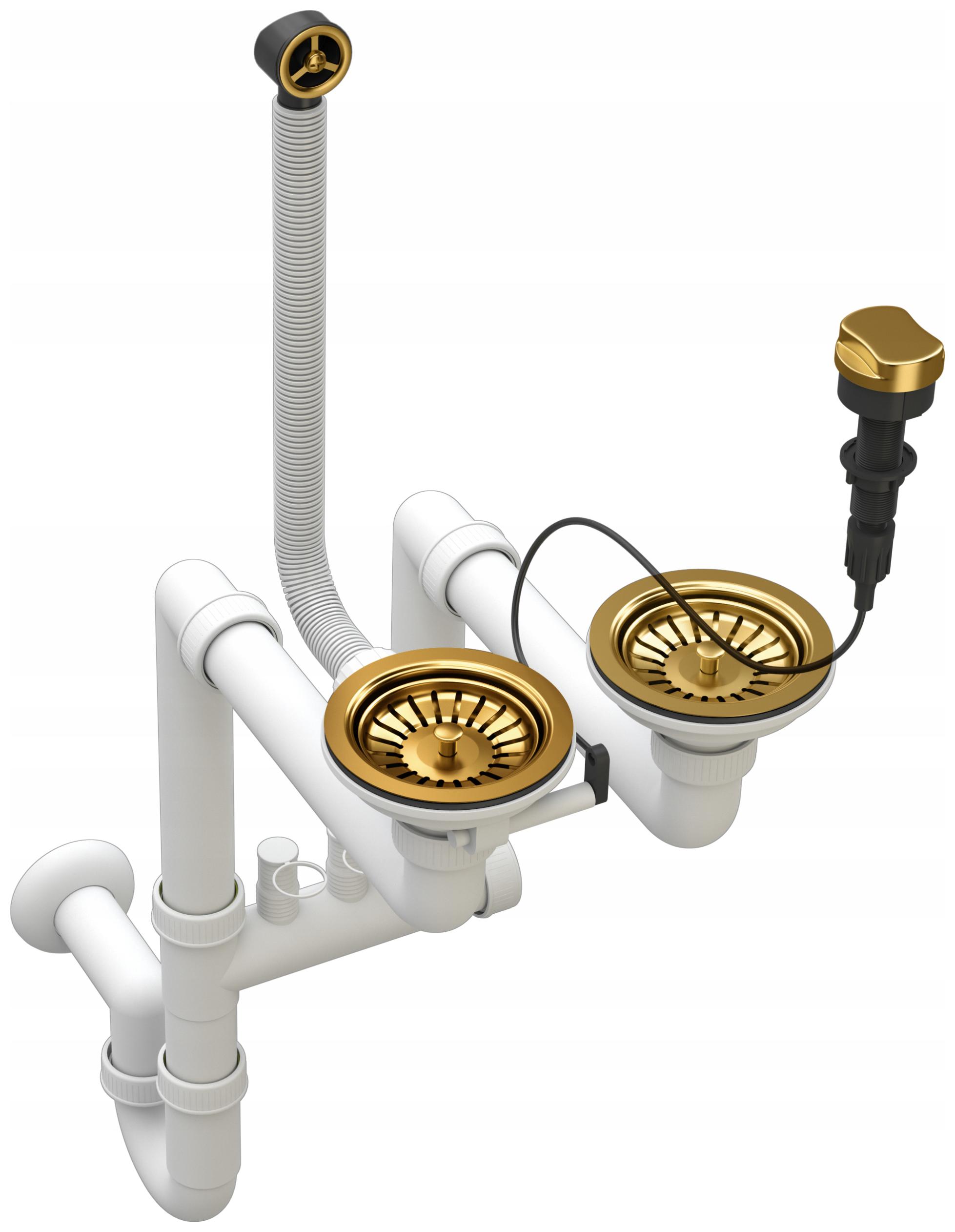 Zlatý Automatický Priestenný Sifón Pre 2-KOMOROVÝ Drez