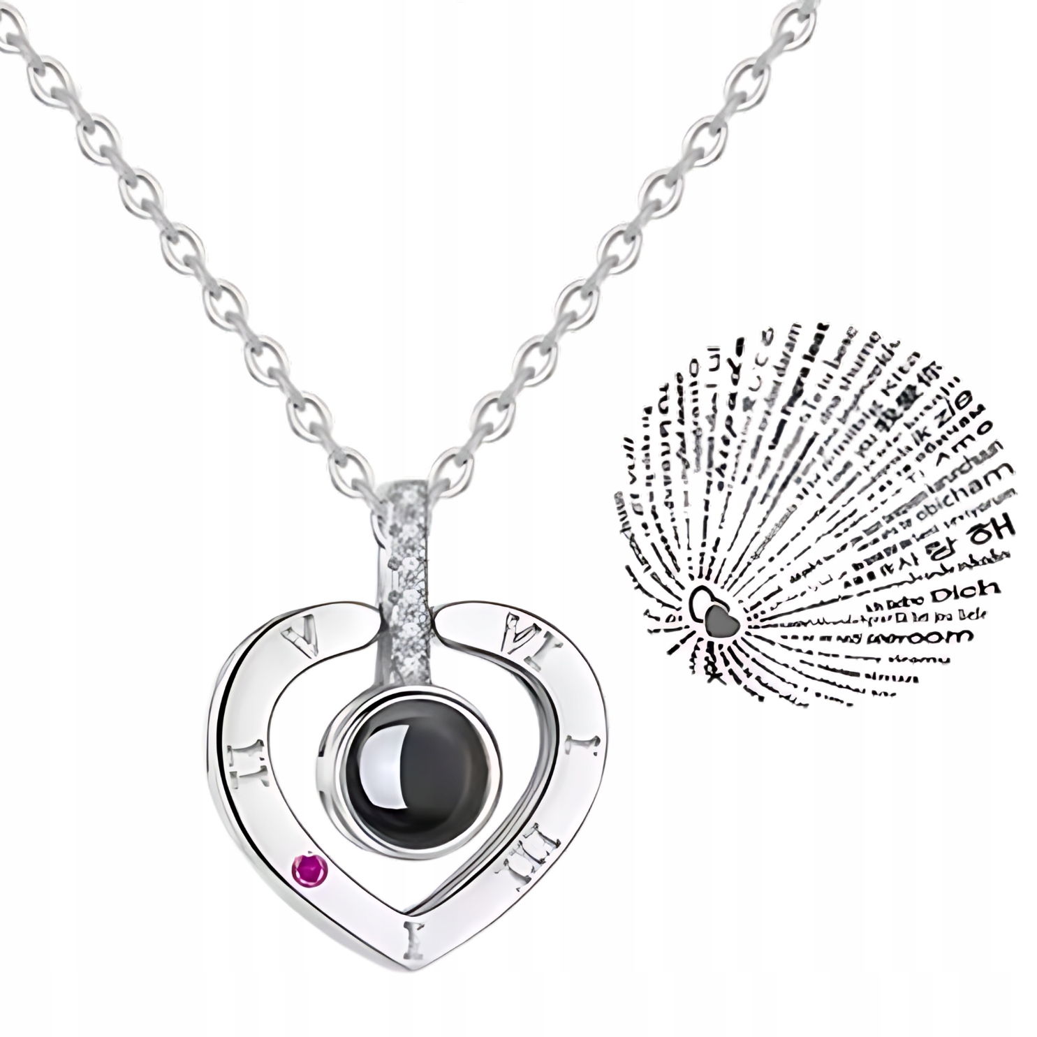 ŁAŃCUSZEK ZE STALI CHIRURGICZNEJ NASZYJNIK SERCE PROJEKTOR NAPISU LOVE