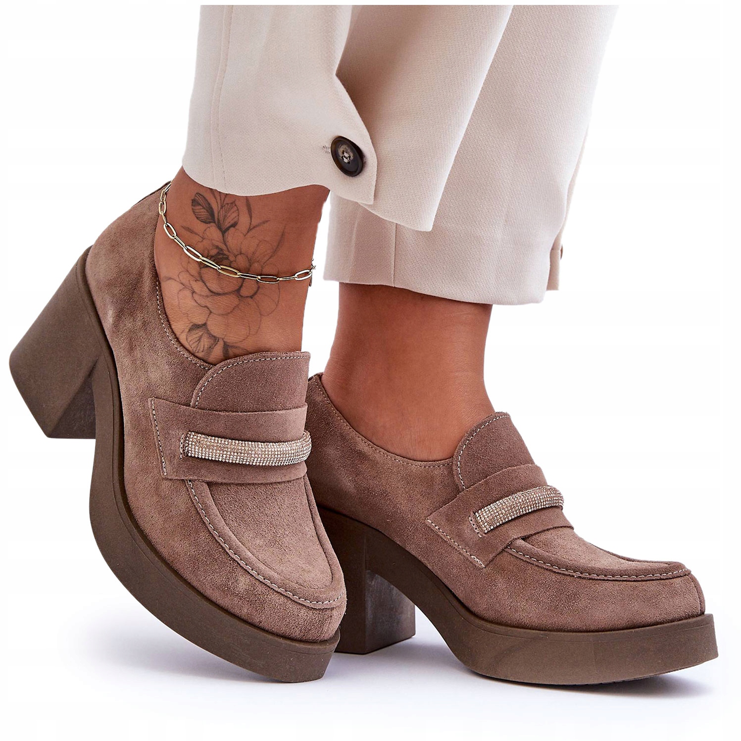 PÓŁBUTY DAMSKIE ZAMSZOWE NA SŁUPKU BEŻOWE 40