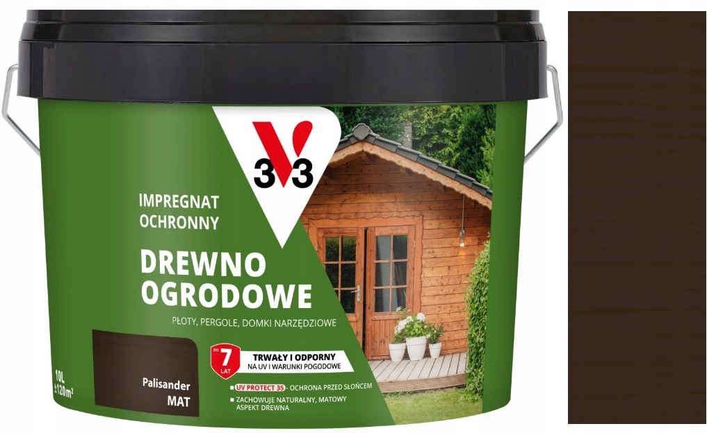 V33 Impregnat Ochronny Do Drewna Na Zewnątrz Płoty Pergole Palisander 9L