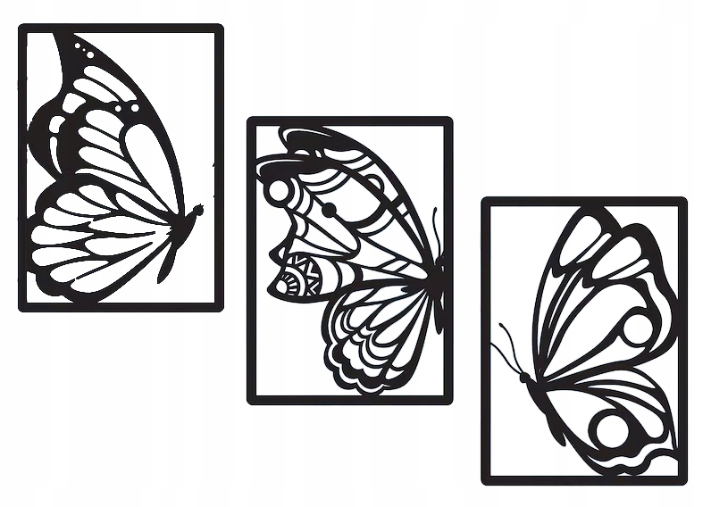 Ažurový Obraz Nástěnná Dekorace 3D motýli v rámečku XL panel triptych 135x70 cm