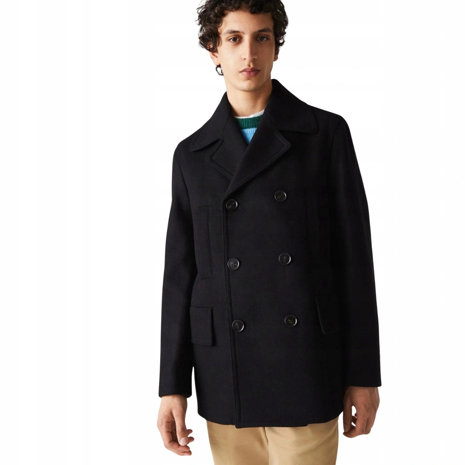 Pánský kabát Lacoste elegantní vlněný černý podzim zima vel. 48