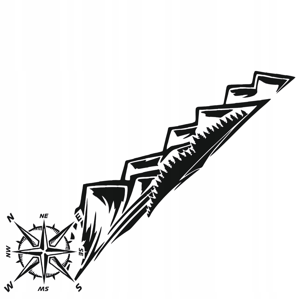 Naklejka na samochód auto 4x4 Offroad Góry Kompas Róża Wiatrów 30 x 9 cm