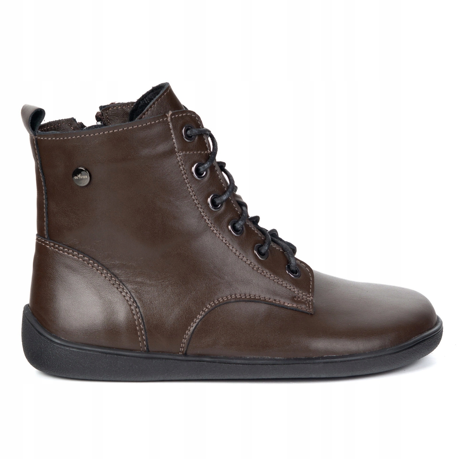 Dámské kotníkové boty barefoot kožené boty 1795POL hnědé, šněrovací se zipem, velikost 42