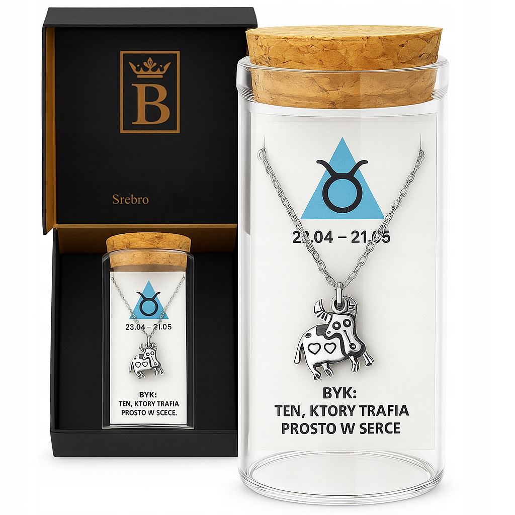 Stříbrný dámský náhrdelník v lahvičce, znamení zvěrokruhu Býk stříbro o ryzosti 925