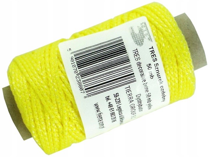SZNUREK OZDOBNY DEKORACYJNY ŻÓŁTY Marka Tres