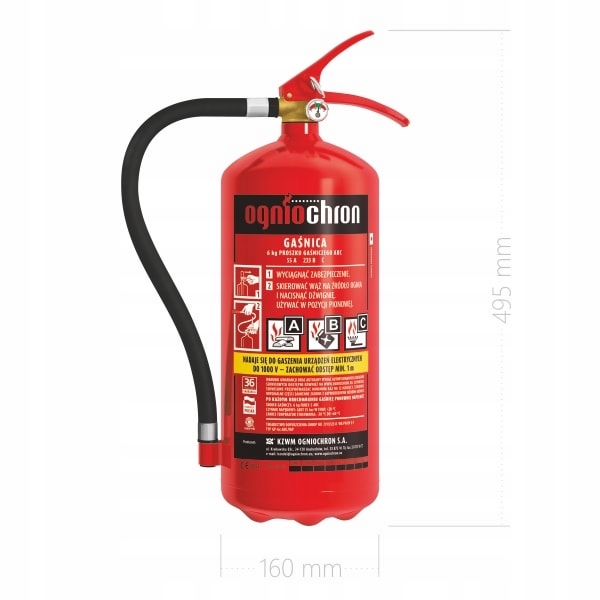 GAŚNICA PROSZKOWA GP-6KG 6X ABC/E SM Waga produktu z opakowaniem jednostkowym 10 kg