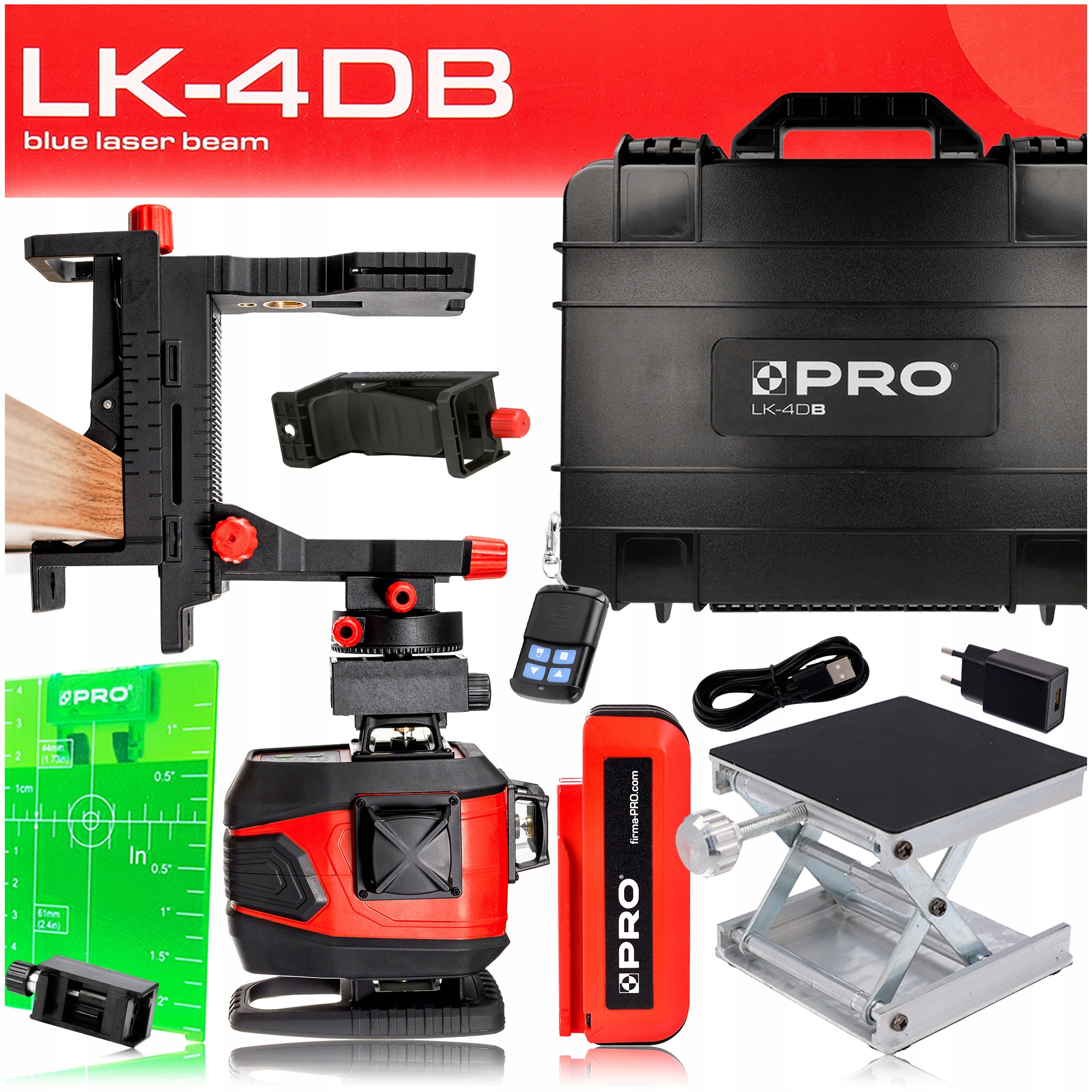 Laser Krzyżowy 360 PRO-L1122 LK4DB Akcesoria Tarcza Pilot Akumulator Zestaw