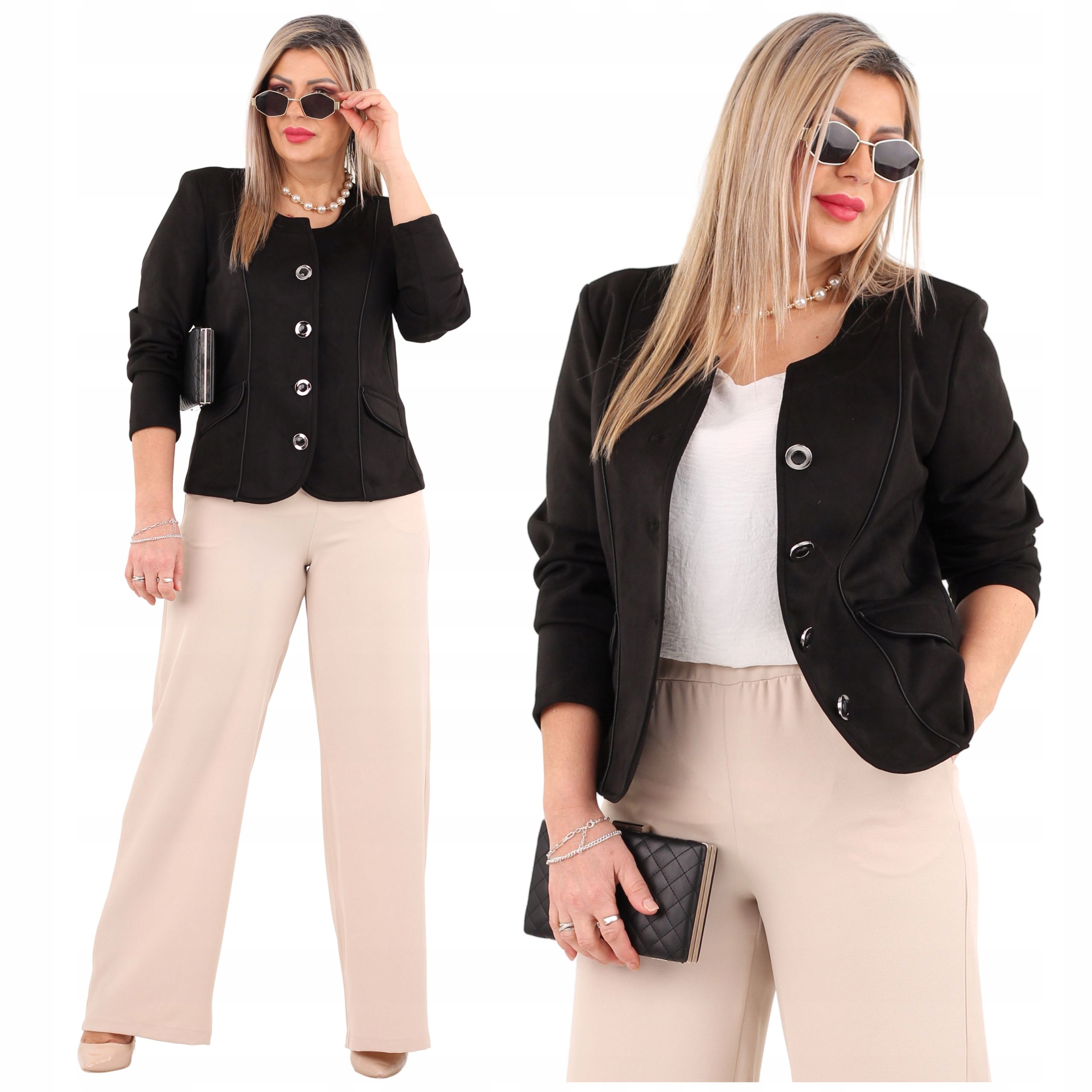 Żakiet zamszowy z lamówką Polski Producent duże rozmiary krótki