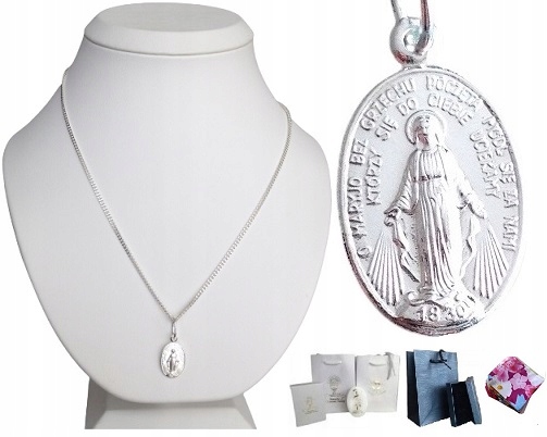 Łańcuszek srebrny komunijny + cudowny medalik