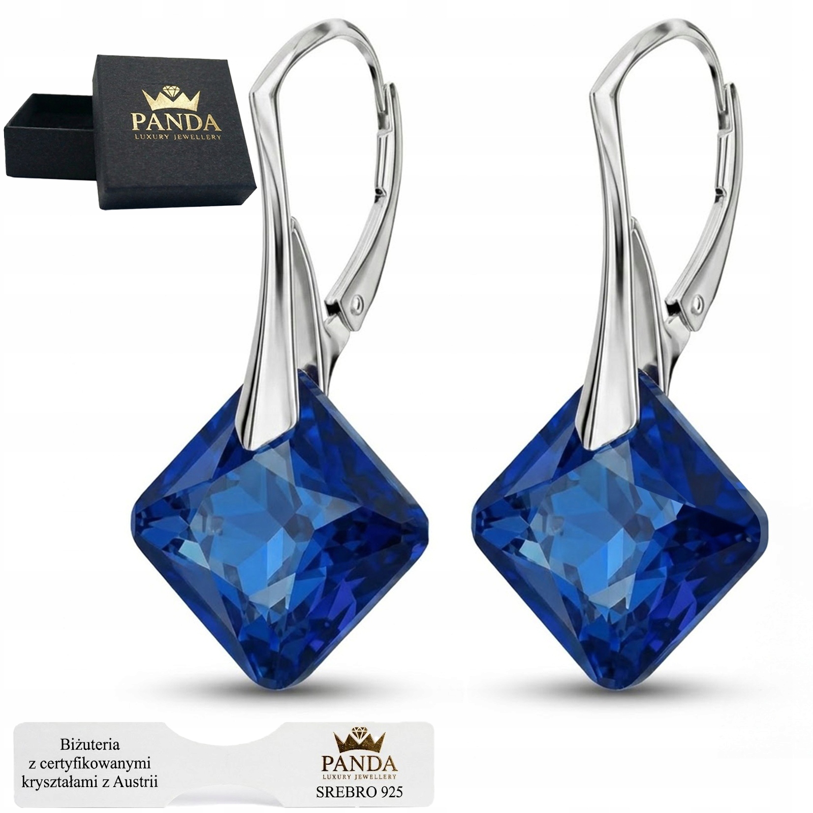 Stříbrné Náušnice 925 Modré krystaly Bermuda Blue Geometrické