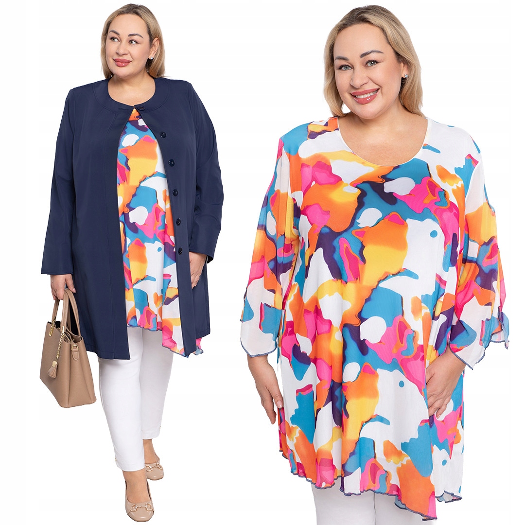Vícebarevná šifonová tunika 52/54