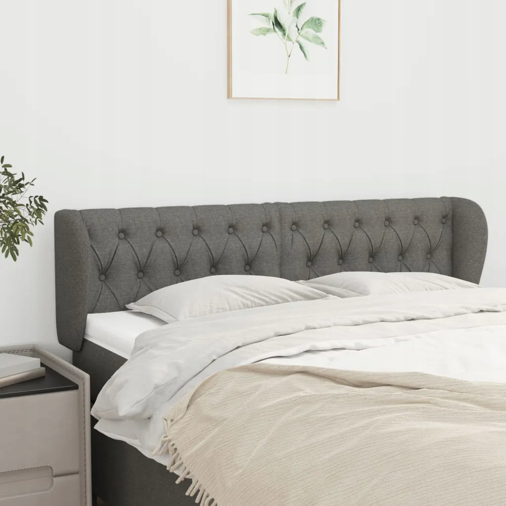 Čelo postele typu ušák tmavě šedé 163x23x78/88 cm textil Šedá 3117487