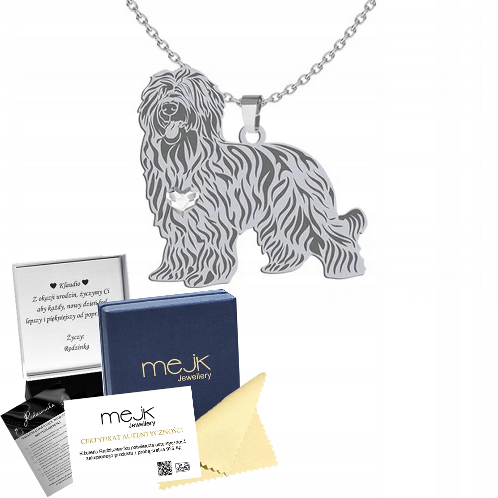 Stříbrný náhrdelník s pejskem Francouzský ovčák Briard 925 Šperky Gravírování