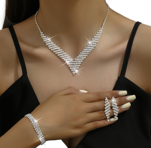 Stříbrný komplet šperků na Svatba Zirkony Náhrdelník Náušnice Náramek