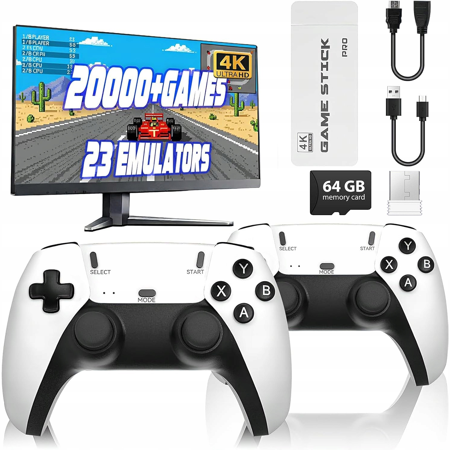 Konsola Retro 20 000 Gier Gra Telewizyjna 2 Pady Bezprzewodowe 64-GB