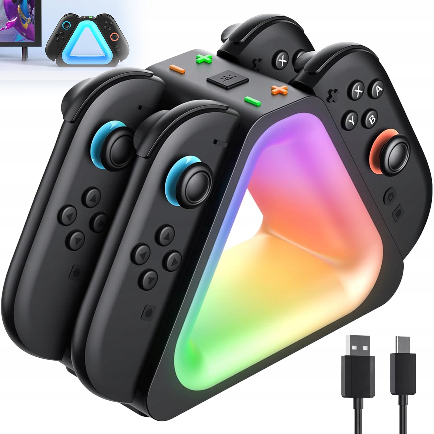 STACJA ŁADOWANIA SWITCH 2 4 W 1 JOY-CON JEDNOCZEŚNIE MAGNETYCZNA RGB LED