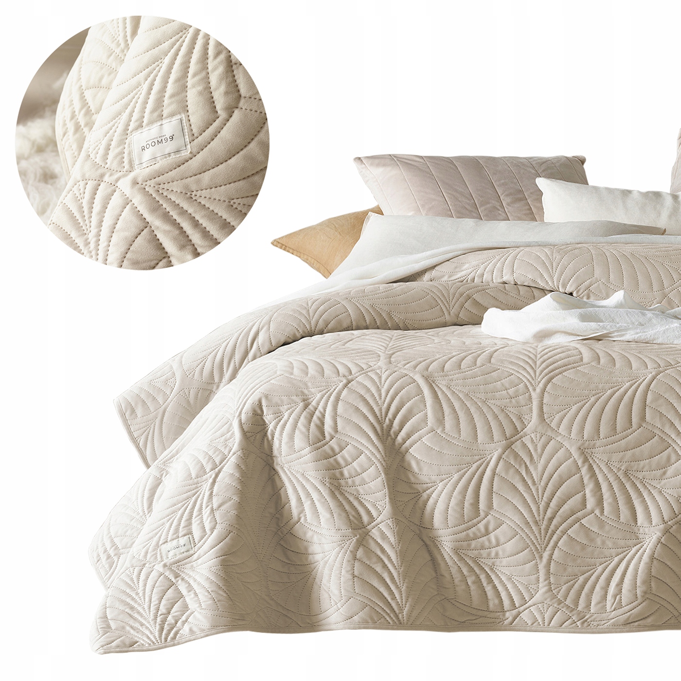 ROOM99 Přehoz na postel 200x220 krémová prošívaná pohovka velvet Feel