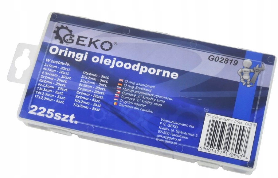 ZESTAW USZCZELEK ORINGÓW O-RING USZCZELKI 225 SZT Marka Geko