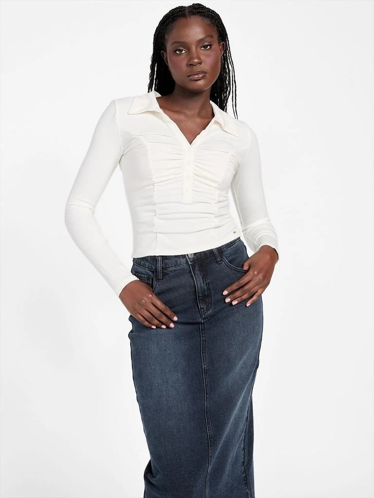 Guess Bílá Halenka S Volánky A Límečkem, Přiléhavá