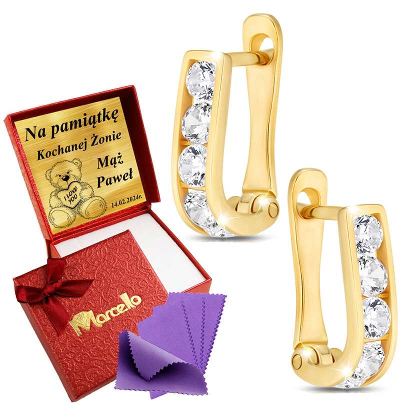 Złote Kolczyki Paski Angielskie Zapięcie Złoto 585 Grawer