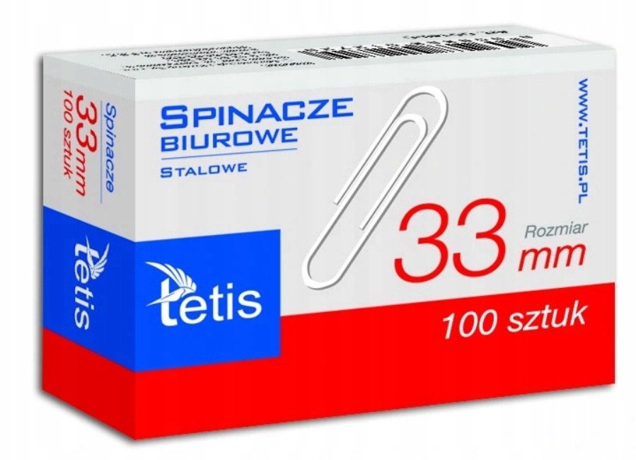 

Spinacze biurowe 33mm 100 szt Tetis