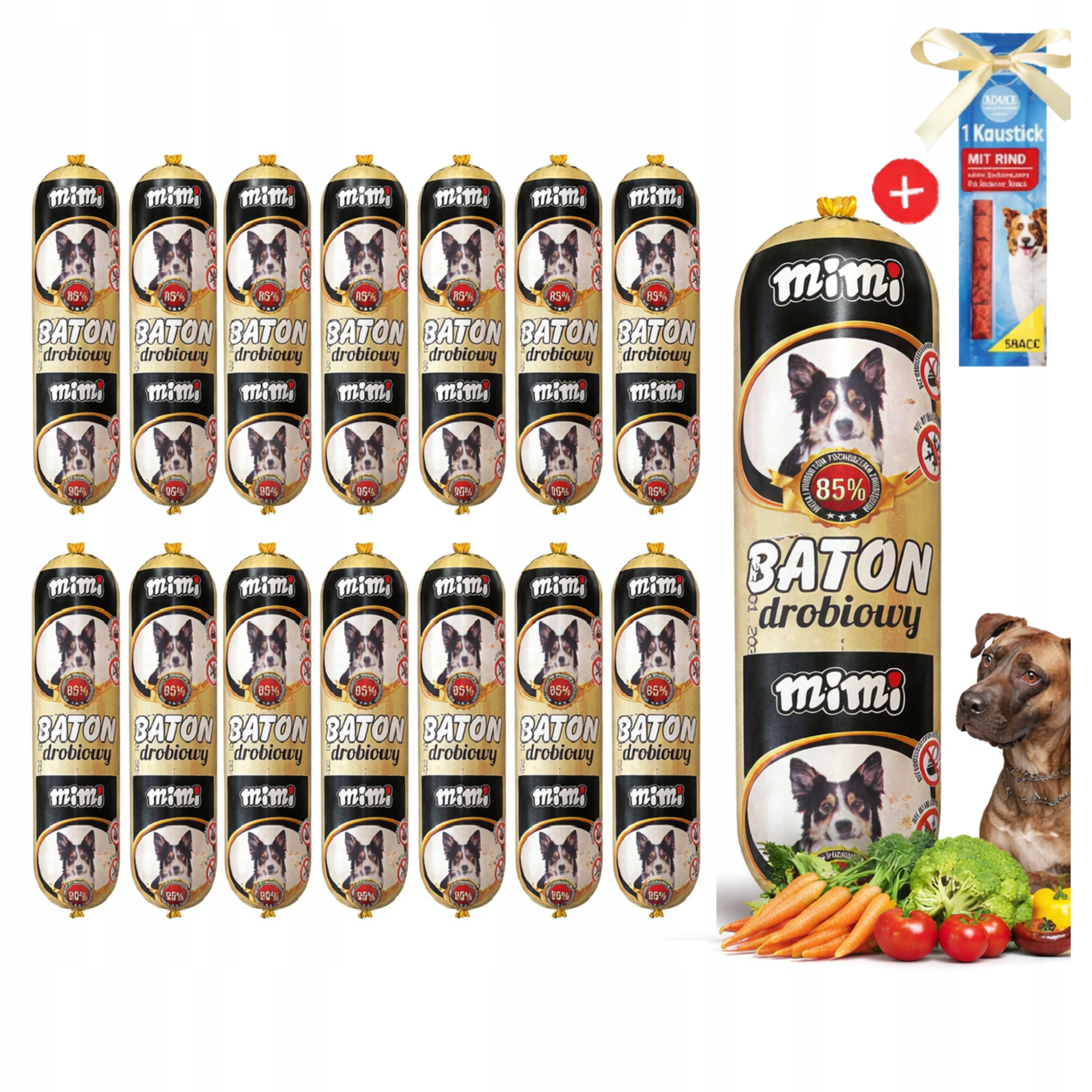 Krmivo mokré pro psa kočku tyčinka 85 % drůbežího masa 900 g sada 15 kusů dárek