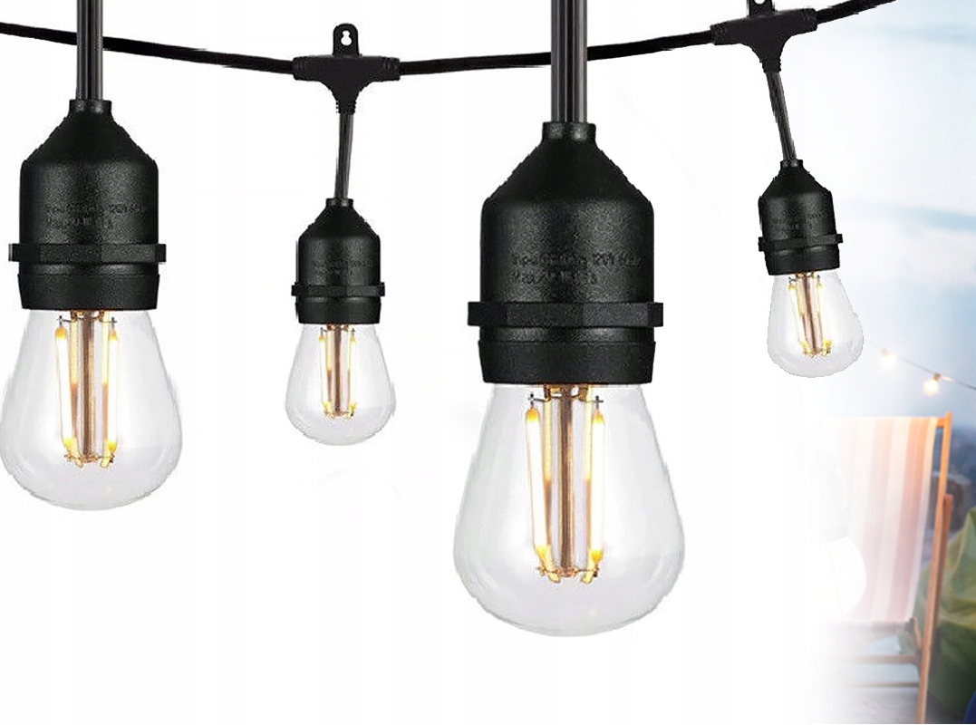 Girlanda OGRODOWA ŁAŃCUCH ŚWIETLNY LED E27 KOMPLET